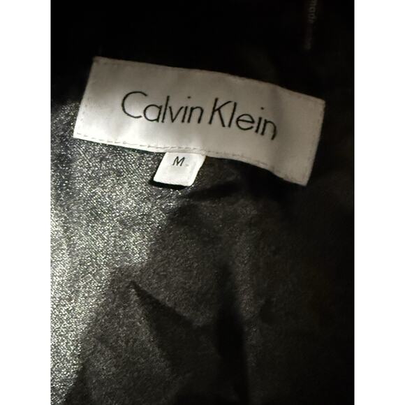 Calvin Klein Puffer Jacket Black Duck Down Coat Long Parka Fur Hooded M Medium - Picture 3 of 3